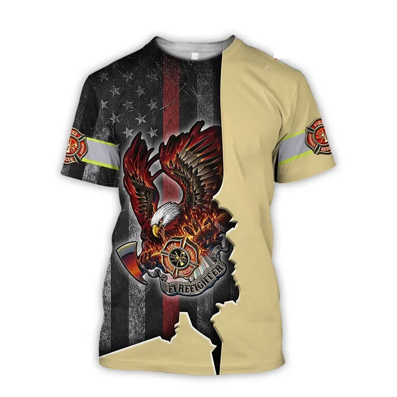 

Firefighter Graphic Printed Summer Men's O-Neck T-Shirts Casual Short Sleeve Oversized Pullover Fashion Streetwear Men Clothing