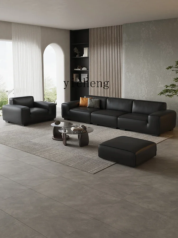 

TWR Genuine Leather Sofa for Living Room Small Apartment Straight Three-Seater Bean Bag Sofa