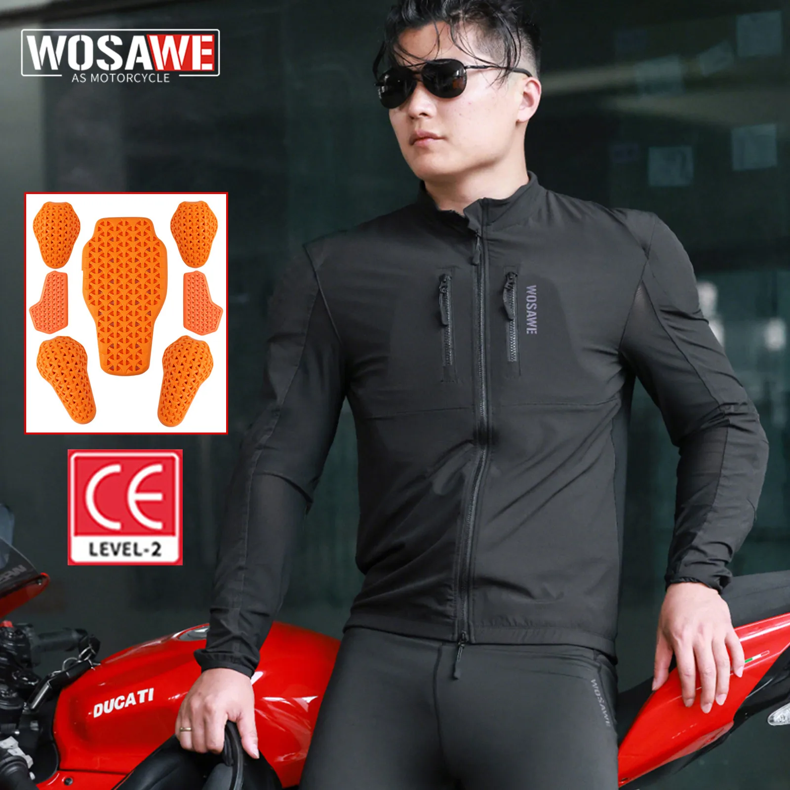 

WOSAWE мотоциклетная одежда, летняя мужская защитная экипировка CE, мягкая спортивная одежда, гоночное оборудование, защита тела, уличная езда