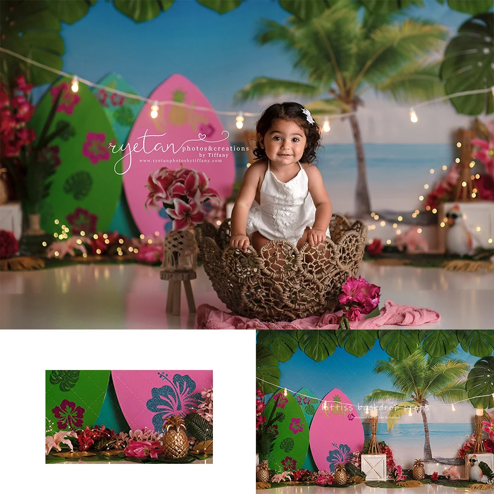 

Surfboard Hawaii Beachside Backdrops Kids Baby Photography Child Adult Photocall Palm Trees Backgrounds