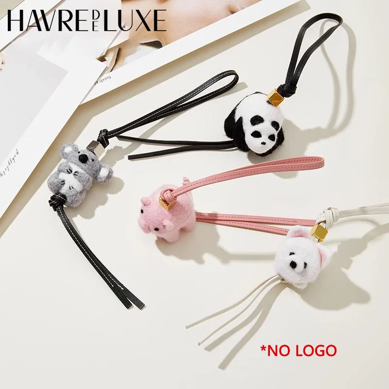 Handmade sheepskin Animal Charm Rope Felt Bag Charm Cute Keychain Otter Sea Lion Panda Pendants DIY Decorative Bag Accessories