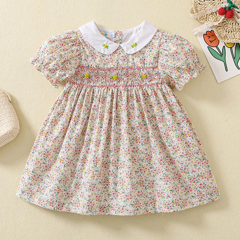 Summer Kids Baby Girls Short Sleeve Sweet Printing Dress Pastoral Style Kids Baby Girls Princess Children Clothes Dress