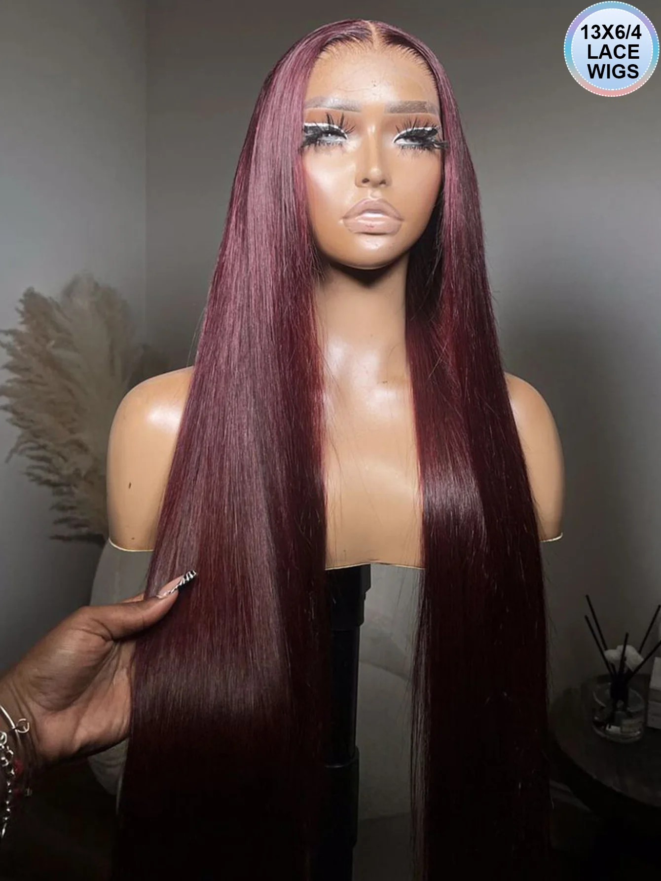 

Burgundy 99J Straight Lace Front Wig Human Hair Wig Hd 13X4 Lace Frontal Pre-Plucked Long Bright Red Colored 13X6 Lace Front Wig