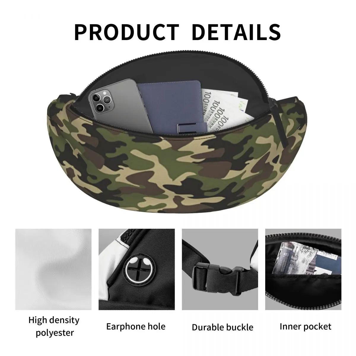 Leger Camouflage Fanny Pack Vrouwen Mannen Custom Militaire Tactische Crossbody Heuptas Voor Fietsen Camping Telefoon Geld Pouch