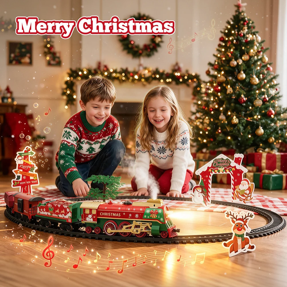 Electric Toy Trains Set With Track Steaming Light Sound Battery Operated Trains Toy For Kids Gift Under Christmas Party Decor