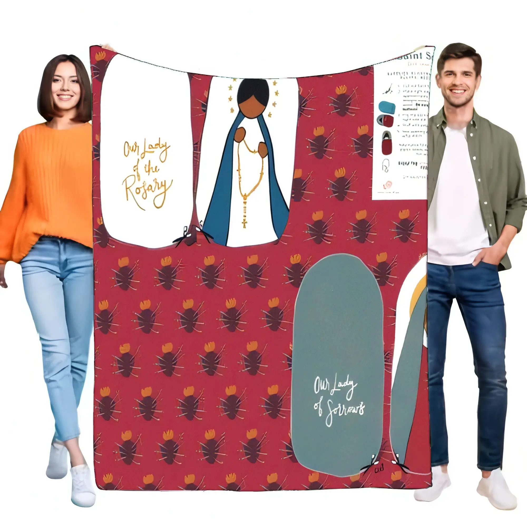 Manta Nuestra Señora del Rosario y Sorrows, manta de forro polar suave, diseño de cardo sagrado de la Virgen María, cama cristiana religiosa