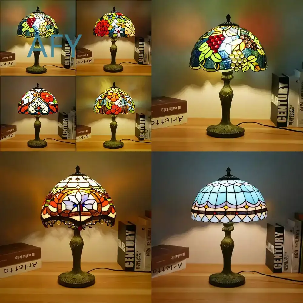 Stained Glass Table Lamp for Jingangwan Study Bedroom Bedside Desk Decor | Alloy Coffee Bar Lamp for Home Office Living Room