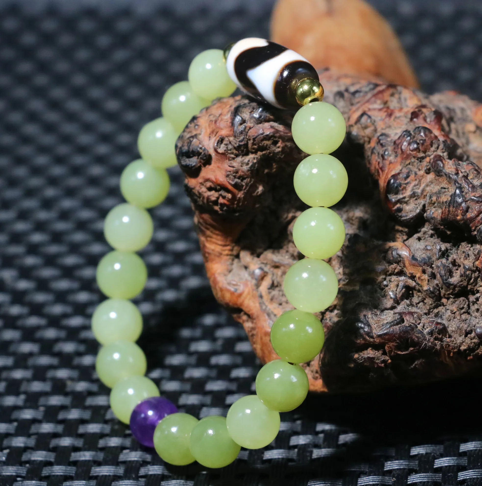 Energy Tibetan Old Agate Tiger Tooth dZi Bead Hetian Jade Hand Knitted Bracelet $$$ Amulet Timestown UPD231130a