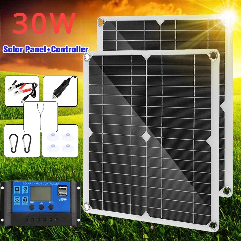 Solar Bateria Foldable Painel 12V Sistema Portátil Placa Carga Calor Kit Completo, carregamento de células, carregador USB, Fotovoltaica 5V Câmera