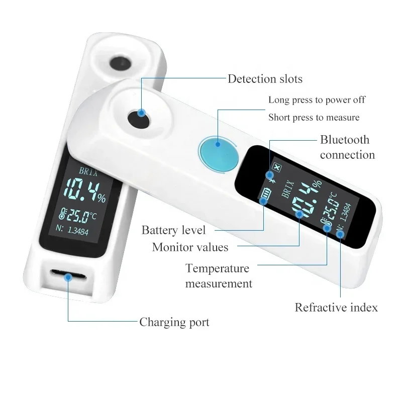 Rechargeable with Bluetooth 0~35% 0~55% 0~95% Digital Brix Refractometer Water Quality Tester Digital Brix Meter