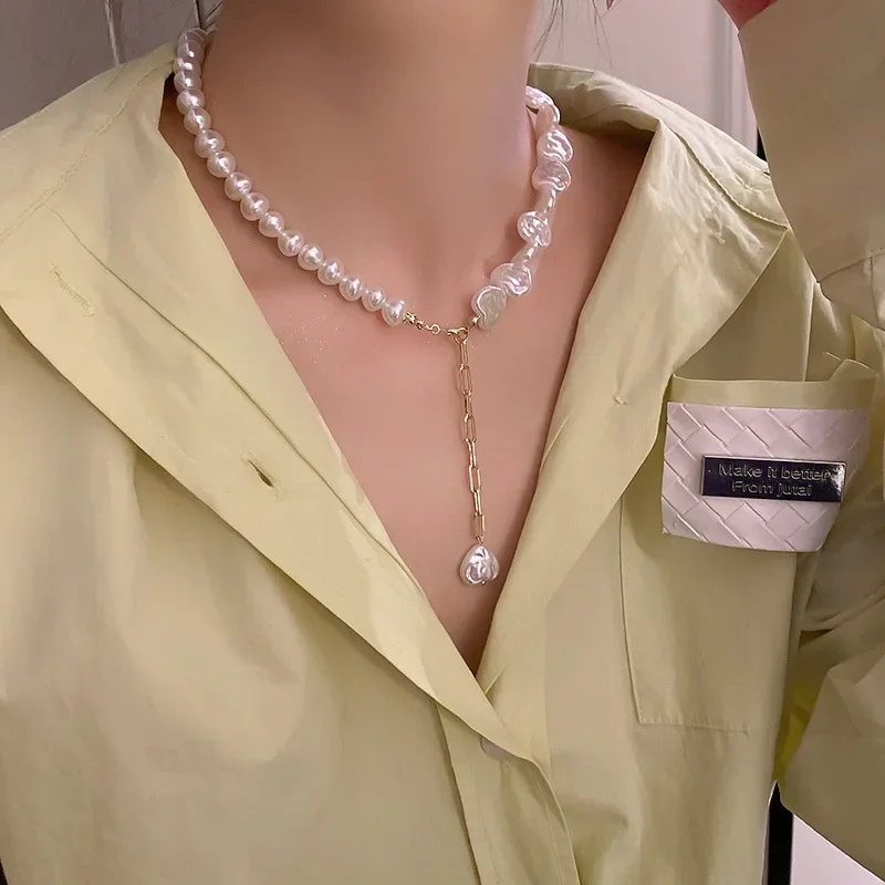 Minar Elegant Irregular Baroque Pearl Necklace for Women Love Heart Geometric Pearls Beaded Chokers Necklaces Birthday Gifts