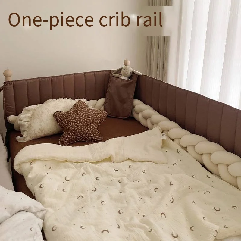 

3-sided 2-short 1-long Crib Bed Fence Soft Bag Splicing Bed Surround Baby Anti-collision Bed Fence Cloth Pure Cotton Quilted Chi