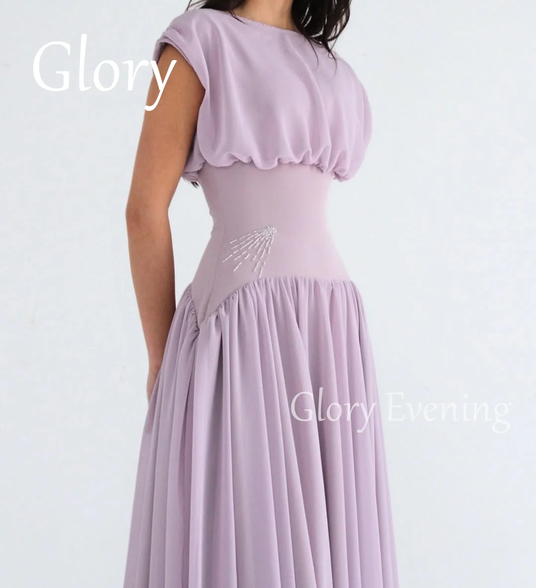 

Purple Evening Dresses Long Sleeves Elegant Beads Prom Dresses A-line Floor-Length Crystal Wedding Guest Events Customized