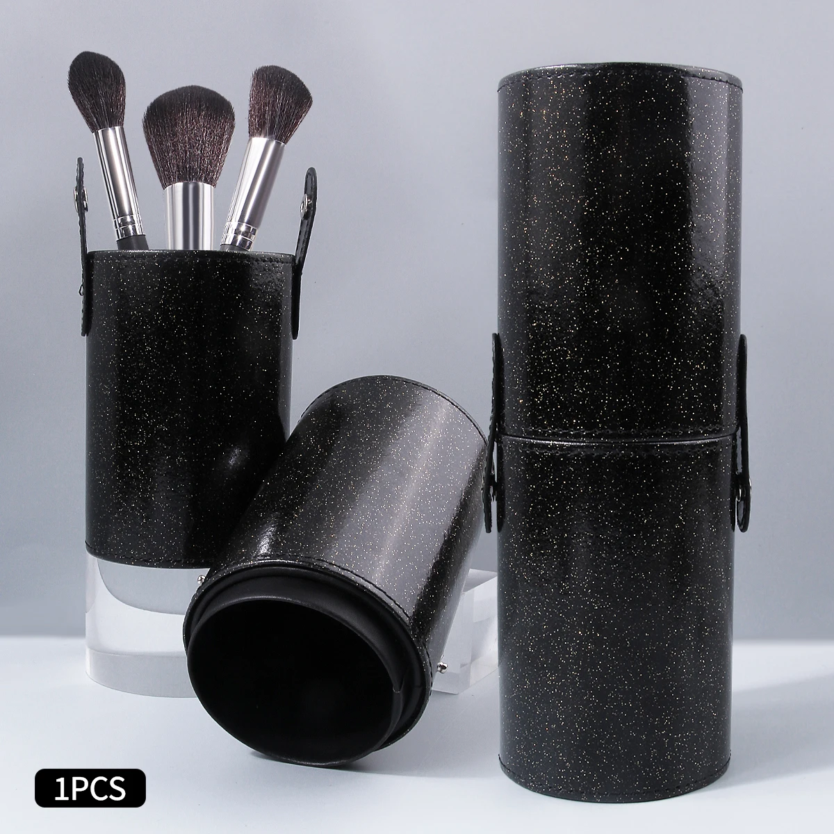 Seau de rangement noir pour pinceaux de maquillage, porte-pinceaux cosmétiques cylindrique détachable de grande capacité, en cuir PU imperméable et anti-poussière, 1 pièce