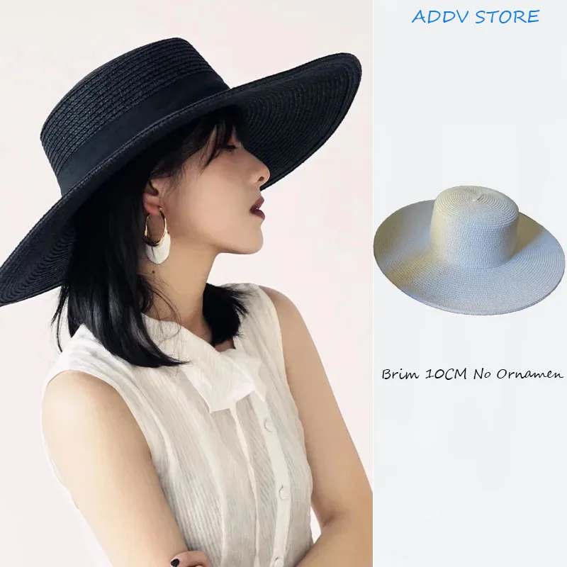 

INS French Black Large Brim Top Hat Female Summer Hats for Women Shade Resort Beach Sun Straw Hat Black Panama Casquette