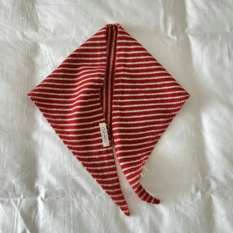 Koreanischer gestreifter, farblich abgesetzter, gestrickter Dreiecks-Schal für Damen, Herbst und Winter, vielseitiger, kontrastfarbener, warmer Schal, Schal-Umhang – Detail 7