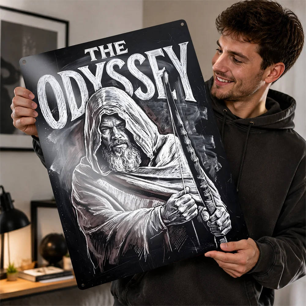 Odyssey Bearded Warrior Textured Poster Customized Metal Tin Sign Dark Realm Style Wall Art Designed For Bedroom And Game Room