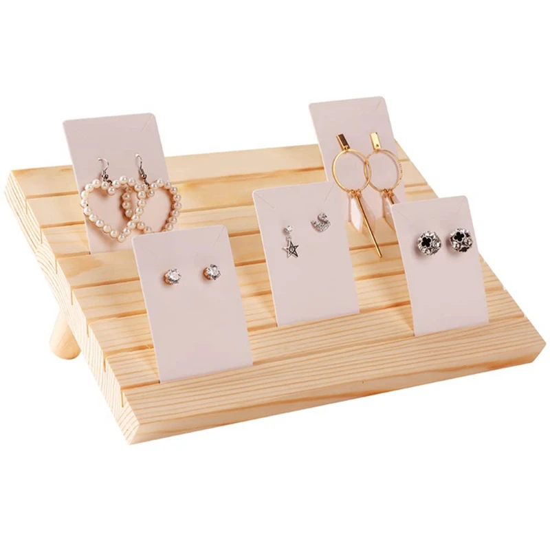 

Wooden Earring Card Holder, Earring Display Stand Jewelry Display Rack With 10PCS Earring Cardboard For Show Card Holder