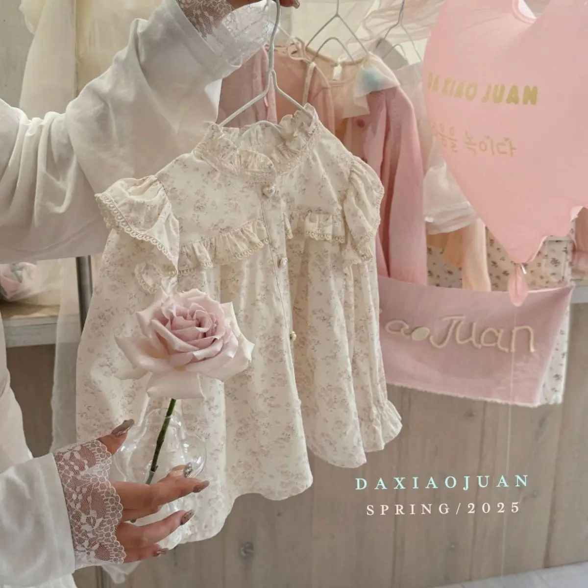 Fashion Girls Floral Shirt New Korean Style Stand Collar Long Sleeve Doll Blouse Kids Cute Princess Top Clothing