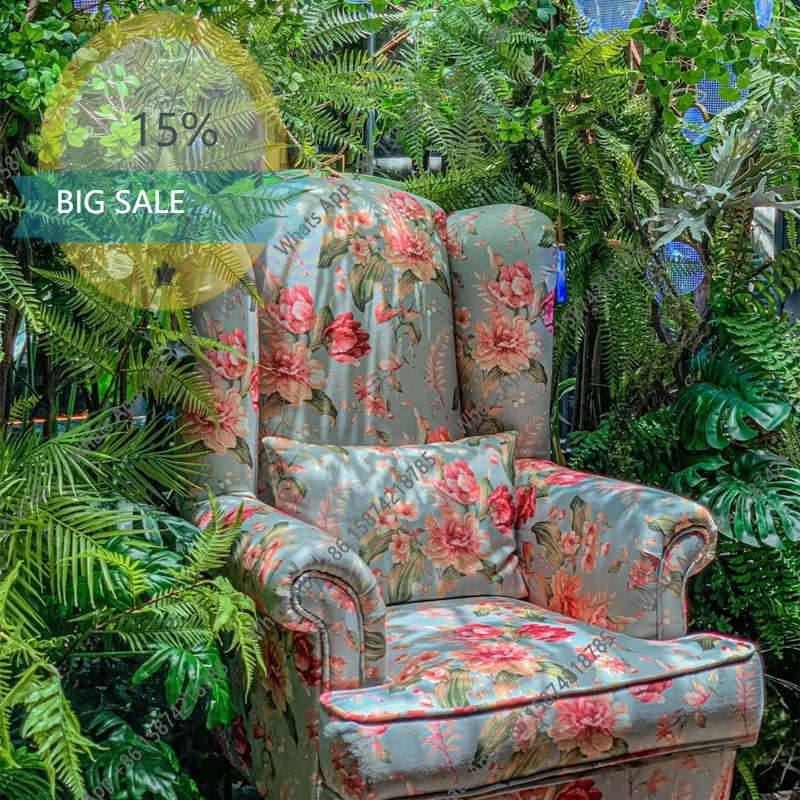 Jo American Vintage Fabric Single Sofa Chair, French Lounge Chair, Patterned Countryside Tiger Chair, Balcony Leisure Sofa Chair