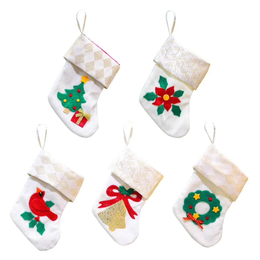 

Christmas Sock Shape Candy Bags Christmas Theme Pattern Gifts Bag Hanging Decor for Xmas Tree Fireplace Wall Door ( Pattern)