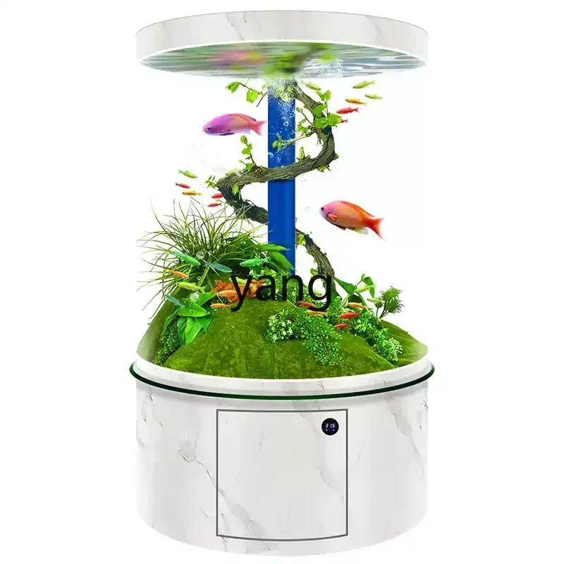 XYY cylindrical glass fish tank living room household floor gold fish tank bottom filter aquarium