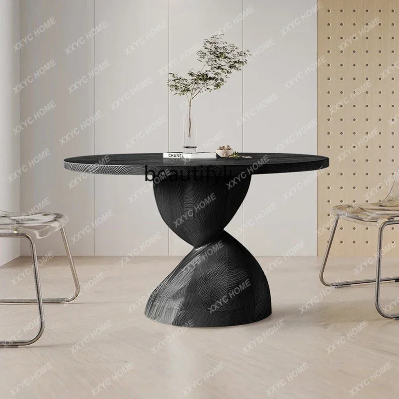 

minimalist round solid wood dining table special-shaped high-end ash wood home dining table and chair combination