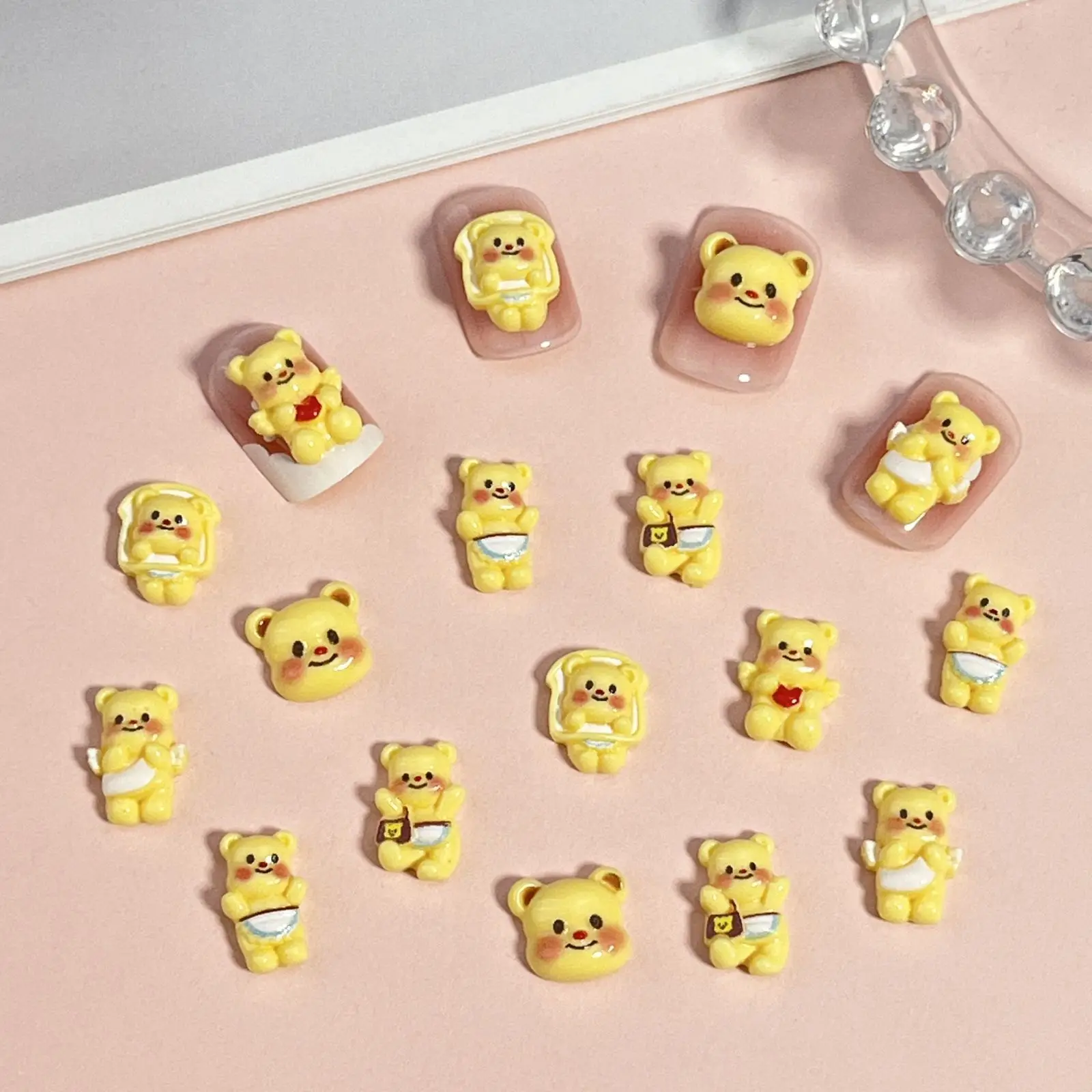 Cartoon Butter Bear Nail Charms Cute Kawaii 3d Yellow Love Bear Decor Manicure Accessories Anime Figures For Nails Phone Case