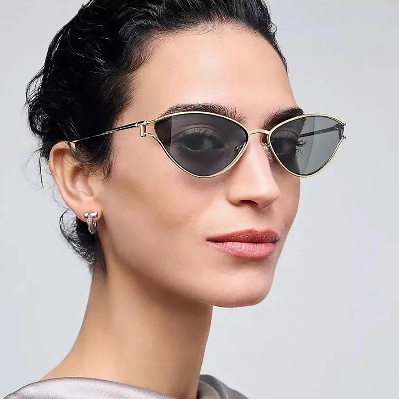 Ruiao Trendy Small Cat Eye Sunglasses Women New Luxury Brand Metal Frame Sun Glasses Black Lens Ball Party Designer Gafas De Sol