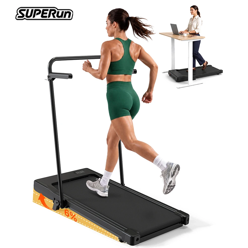 Tapis de marche Superun avec une inclinaison de 6%, capacité de poids de 300 livres, tapis de course sous le bureau pour bureau à domicile, silencieux, mini-tapis de course portable avec application et télécommande, pas d'assemblage requis, design élégant pour petits espaces.