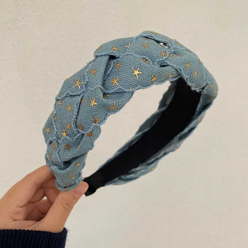 

Vintage Denim Weaving Headband for Women New Hair Accessories Handmade Woven Hairband Wide Party Headwear Head Band Girls