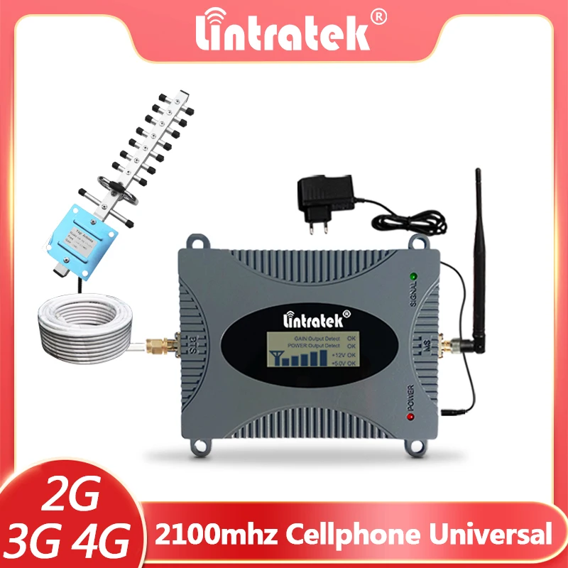 Lintratek 4G Cellular Amplifier WCDMA 2100 UMTS Band 1 LTE 2G 3G 4G Signal Repeater Mobile Phone Booster Set for Europe