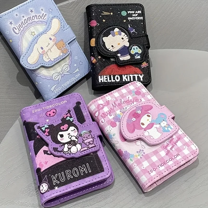 Hellokitty เปลี่ยนกระเป๋า ใหม่ Sanrio กระเป๋าเงิน กระเป๋าสตางค์หนัง Pu Black Cat Cinnamon Roll กระเป๋าใส่เหรียญ Kawaii มีกระดุม