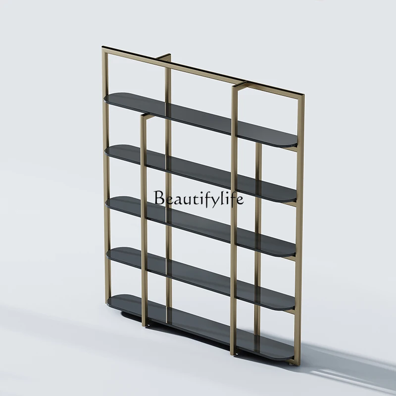 

05-Italian light luxury modern office display shelf floor study Bogu living room shelf