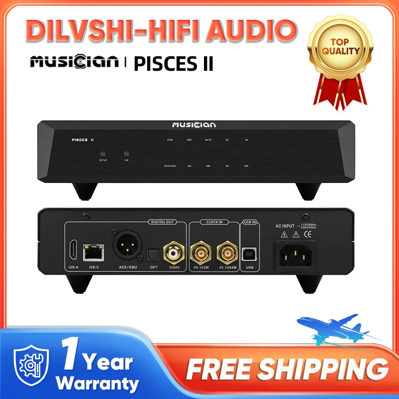 

MUSICIAN PISCES II USB Interface Clock Input AES/EBU/Optical/Coaxial/I2s Output 768KHZ DSD512 FPGA DSP HIFI Digital Interface