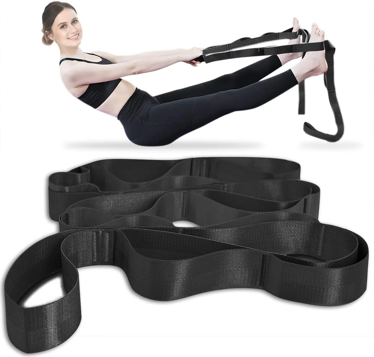 Stretching Strap with 10 Loops, Yoga Straps for Stretching Physical Therapy Equipment, Non-elastic Stretch Strap for Exercise