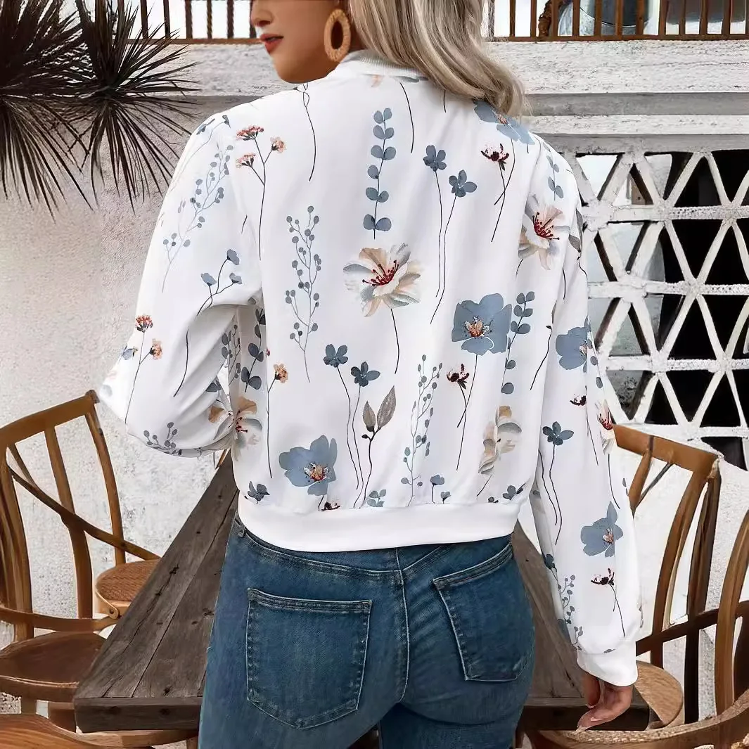 Abrigos Invierno Mujer 2025 New Women Jacket Spring Autumn Versatile Long-sleeved Zipper Short Coat Floral Print Commuter Jacket