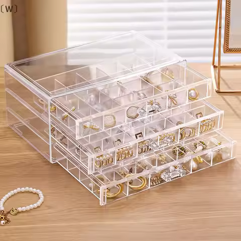 〔W〕3 Layer 72 Grid Large Capacity Jewelry Box For Rings Earrings Necklace Desktop Drawer Organizer Dust Proof Storage Case