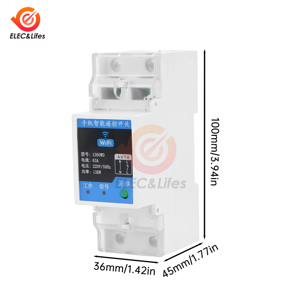 TUYA WIFI Smart Circuit Breaker Power Metering 2P 63A 35mm DIN Rail for Smart Home wireless Remote Control Smart Switch by APP