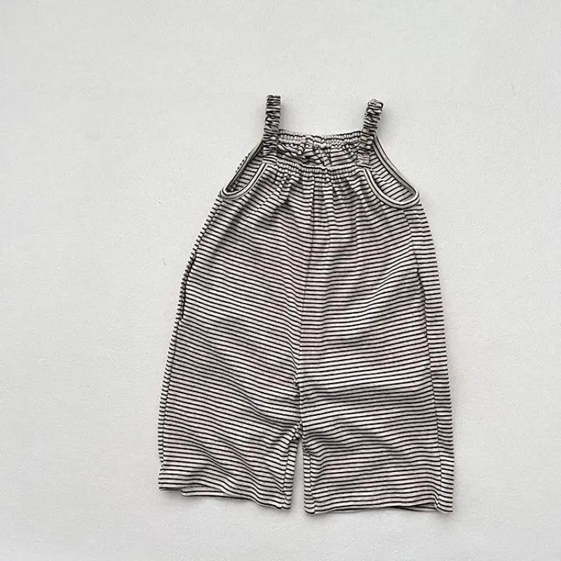 

2025 Autumn New Children Casual Overalls Cotton Boys Sling Trousers Fashion Kids Jumpsuit Baby Girls Striped Wide Leg Pants