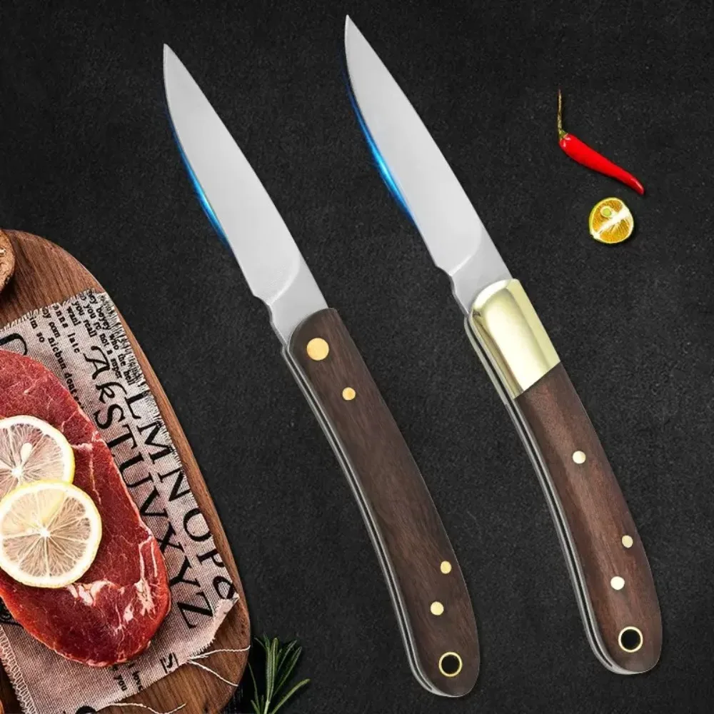 Cuchillo plegable de acero inoxidable para acampada con madera maciza - imagen 3