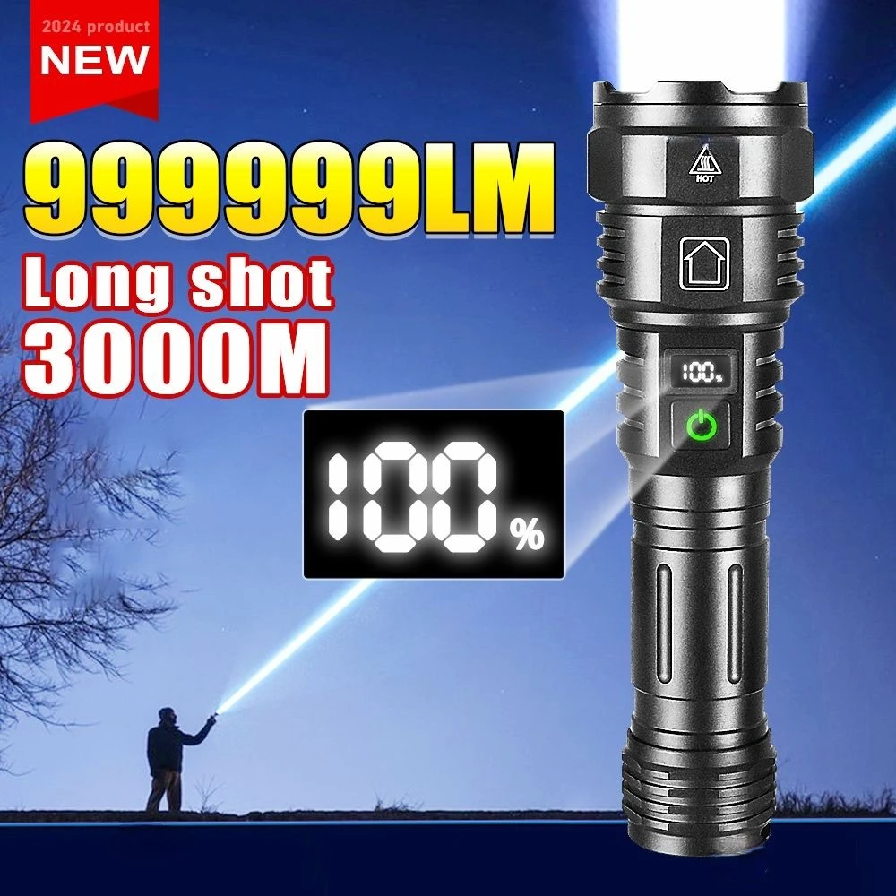 

999999 Lumen LED Flashlight Portable Rechargeable Tactical Flashlight Outdoor Camping Torch Waterproof Lantern Fishing Light