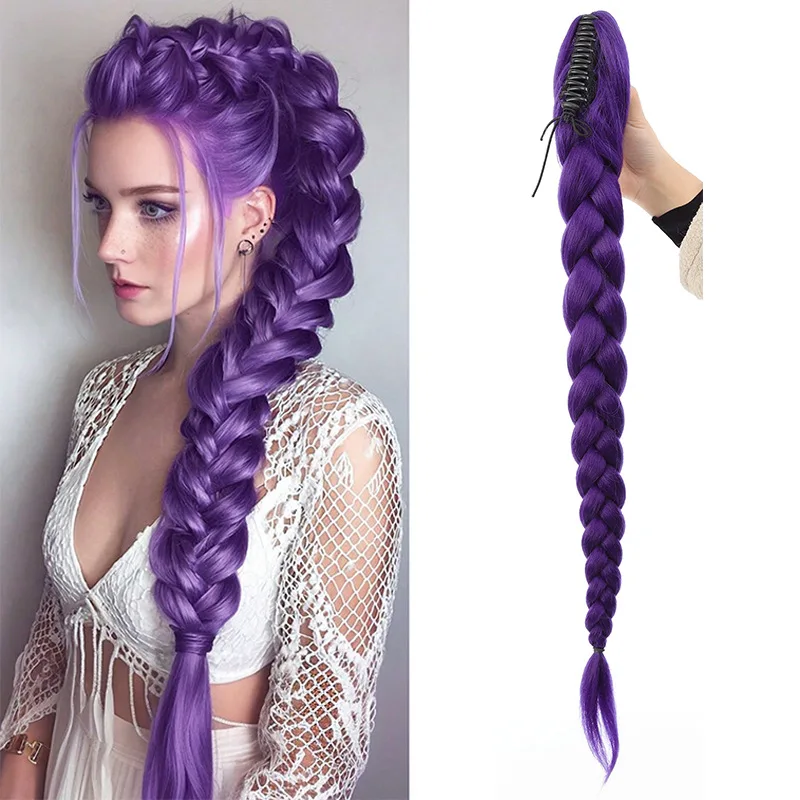 

Purple Synthetic Prestretched Braiding Hair Extension for Braids Rumi Hairstyle Claw Clip Hair Wig Costume for Chritmas Party