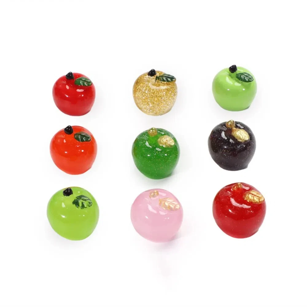 Apple-shape Mini Fruit Ornaments Kawaii Resin Miniature Craft Decoration Noctilucent Durable Car Ornament Kids Gifts