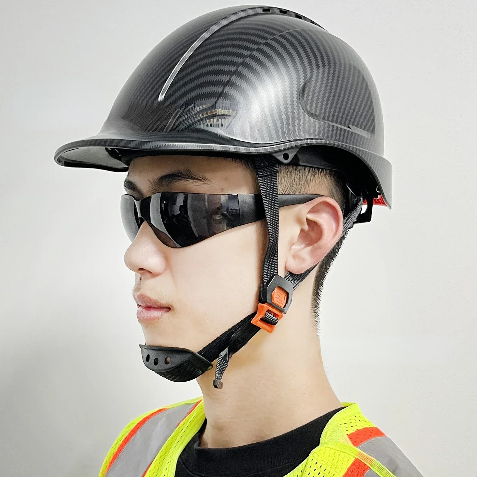 Casco de seguridad de fibra de carbono con reflectores para hombre, protección Industrial para la cabeza, ANSI, CE