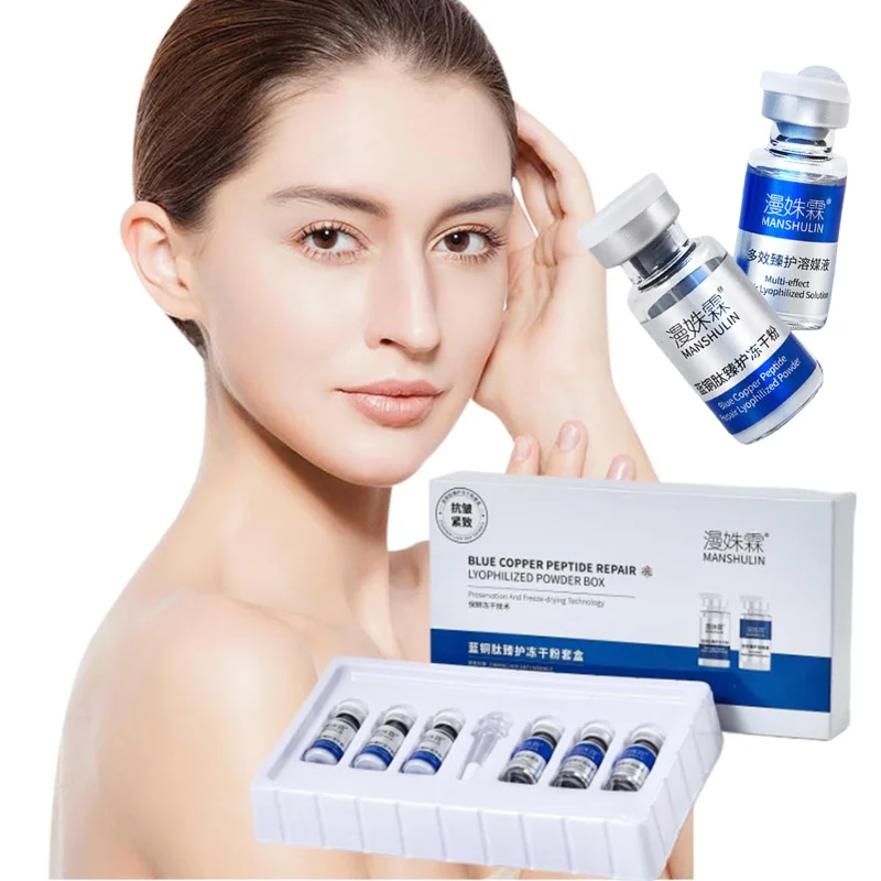 Blue Copper Peptide Freeze Dried Powder Serum Kit Deep Moisturizing Skin Repair Anti Aging Shrink Pores Facial Skin Care
