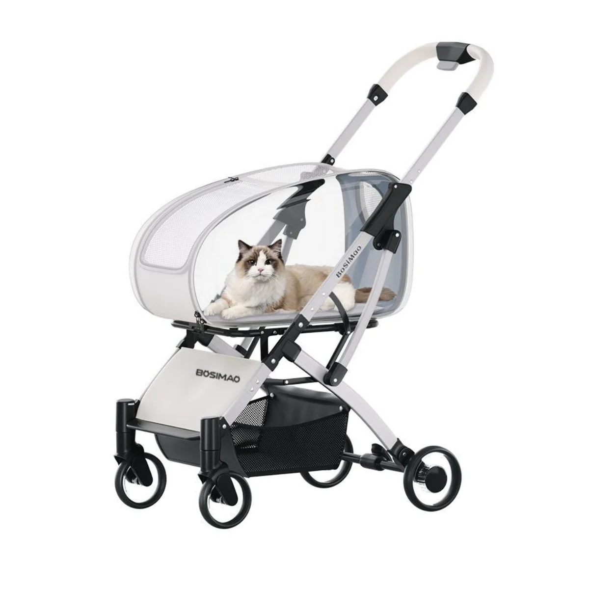 

Foldable Puppy Stroller with Storage Basket Pet Stroller 4 Wheels Dog Cat Trolley for Small Medium Dogs Cats