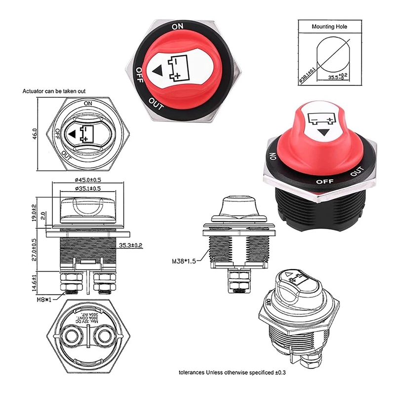 Battery Isolator Switch, 200A Battery Disconnect Master Cutoff Switch, For Marine Boat RV ATV UTV, With Power Cable