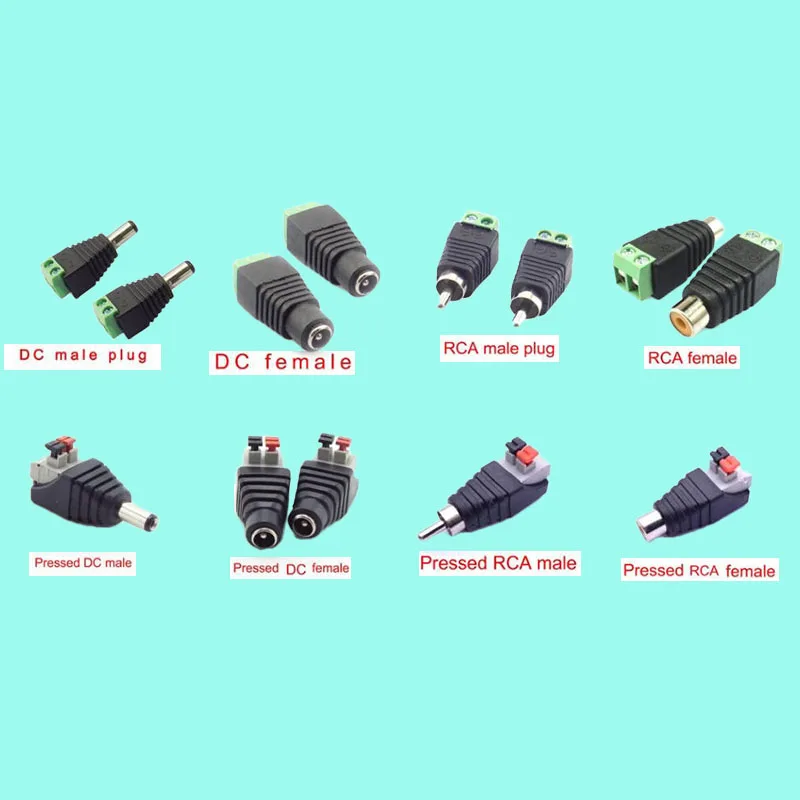 

2x разъем питания постоянного тока RCA «мама-папа» 5,5 мм 2,1 мм разъем аудиоадаптера провод разъем для светодиодной ленты RGB камеры видеонаблюдения Q1