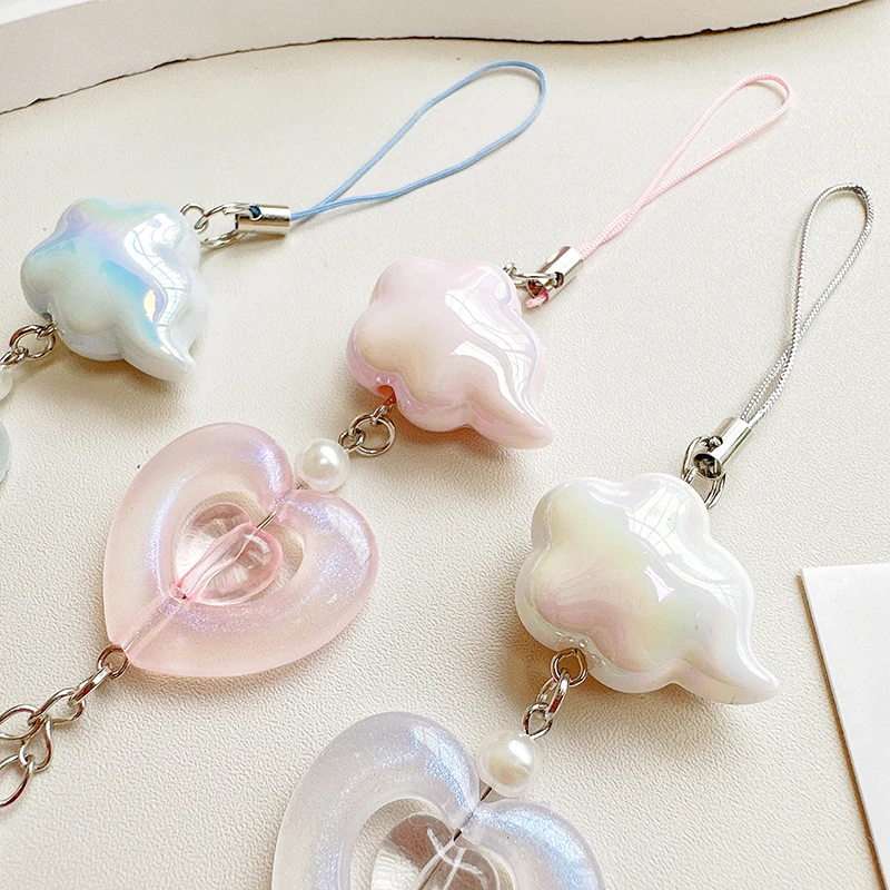 Love Cloud Phone Chain Macaroon Beaded Keychain Cell Phone Camera Loss Prevention Bracelet Lanyard Cell Phone Lanyard